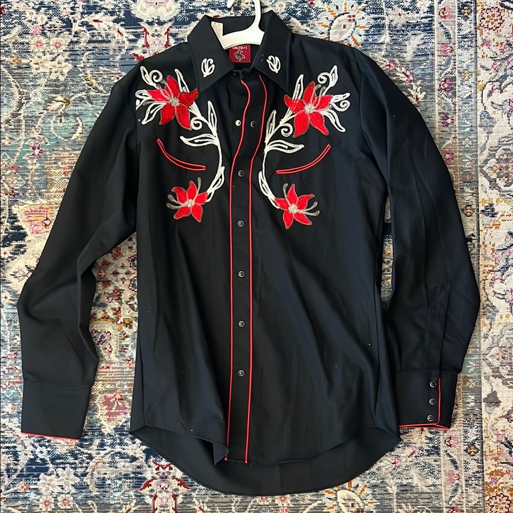 Vintage Chute #1 Black Western Shirt with Red Embroidery
